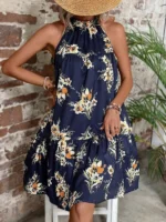 Rochie Scurta Suoma Bleumarin cu flori - imagine 3