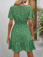 Rochie Scurta Tatiana Verde cu Print Floral Alb - imagine 2
