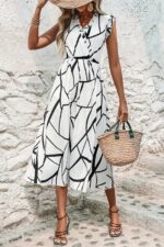 Rochie Midi Zory Alba cu Print Negru