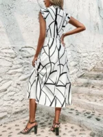Rochie Midi Zory Alba cu Print Negru - imagine 2