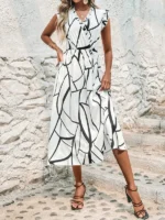 Rochie Midi Zory Alba cu Print Negru - imagine 4