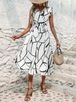 Rochie Midi Zory Alba cu Print Negru - imagine 3