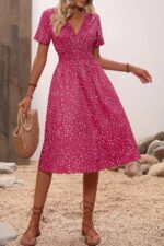 Rochie Midi Gaspa Roz cu Buline Albe