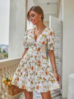 Rochie Scurta Firefly Alba cu Print Floral - imagine 3