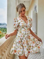 Rochie Scurta Firefly Alba cu Print Floral - imagine 4