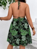 Rochie Scurta Emery Neagra Print Tropical - Marimi Mari - imagine 2