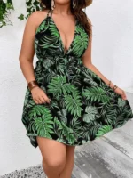 Rochie Scurta Emery Neagra Print Tropical - Marimi Mari - imagine 3
