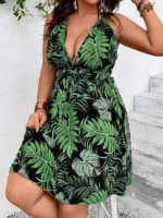 Rochie Scurta Emery Neagra Print Tropical - Marimi Mari - imagine 5