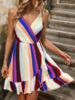 Rochie Scurta Afila cu Dungi Multicolore - imagine 4