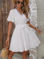 Rochie Scurta Amiza Alba cu Cordon - imagine 3
