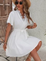 Rochie Scurta Amiza Alba cu Cordon - imagine 4