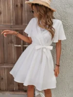 Rochie Scurta Amiza Alba cu Cordon - imagine 6