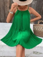 Rochie Scurta Cornito Verde Plisata - imagine 3