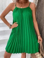 Rochie Scurta Cornito Verde Plisata - imagine 4