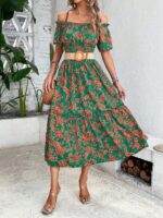 Rochie Midi Rubina Verde cu Flori - imagine 4