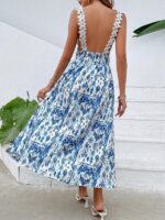 Rochie Midi Mesca Alba cu Print Albastru - imagine 2