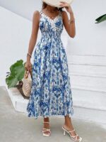 Rochie Midi Mesca Alba cu Print Albastru - imagine 5