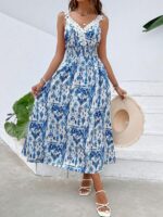 Rochie Midi Mesca Alba cu Print Albastru - imagine 4