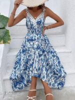 Rochie Midi Mesca Alba cu Print Albastru - imagine 3