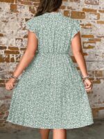 Rochie Scurta Sarah Verde cu Flori Albe - Marimi Mari - imagine 2
