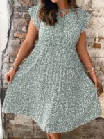 Rochie Scurta Sarah Verde cu Flori Albe - Marimi Mari - imagine 3