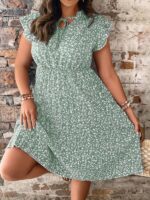 Rochie Scurta Sarah Verde cu Flori Albe - Marimi Mari - imagine 4