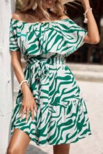 Rochie Scurta Lelia Alba cu Print Verde