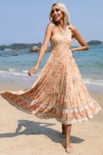 Rochie Lunga Modica Crem cu Imprimeu Floral