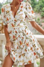 Rochie Scurta Firefly Alba cu Print Floral