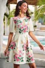Rochie Scurta Hera Galbena cu Print Floral