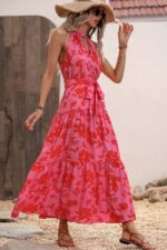 Rochie Lunga Telisia Roz cu Cordon