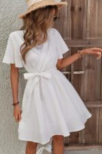 Rochie Scurta Dabola Alba cu Cordon