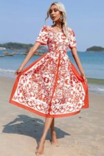 Rochie Midi Loreto Alba cu Flori