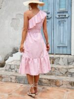 Rochie Midi Adriela Alba cu dungi Roz - imagine 2