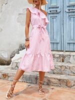 Rochie Midi Adriela Alba cu dungi Roz - imagine 3