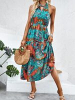 Rochie Midi Beba Turcoaz cu Print Portocaliu - imagine 3