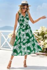 Rochie Midi Diana Verde cu Print Alb
