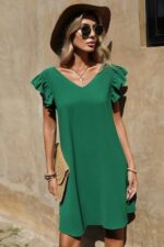 Rochie Scurta in forma de A cu volane la umeri Esposita Verde
