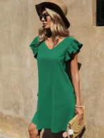 Rochie Scurta in forma de A cu volane la umeri Esposita Verde - imagine 3