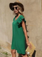 Rochie Scurta in forma de A cu volane la umeri Esposita Verde - imagine 4