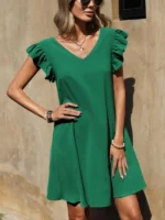 Rochie Scurta in forma de A cu volane la umeri Esposita Verde - imagine 5