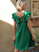 Rochie Scurta in forma de A cu volane la umeri Esposita Verde - imagine 2