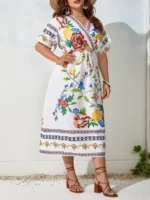Rochie Midi Fasido Alba cu Print Floral -Marimi Mari - imagine 4