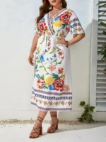 Rochie Midi Fasido Alba cu Print Floral -Marimi Mari - imagine 3