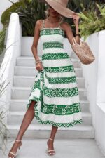 Rochie Midi Fresno Alba cu Print Verde