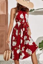 Rochie Midi Simoda Grena cu flori Albe