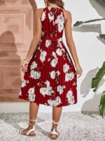 Rochie Midi Simoda Grena cu flori Albe - imagine 2