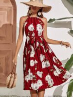 Rochie Midi Simoda Grena cu flori Albe - imagine 3