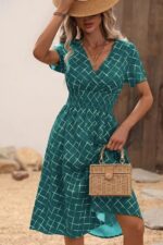 Rochie Midi Velvet Verde cu Print Alb