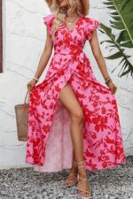 Rochie Midi Zales Roz cu flori Rosii